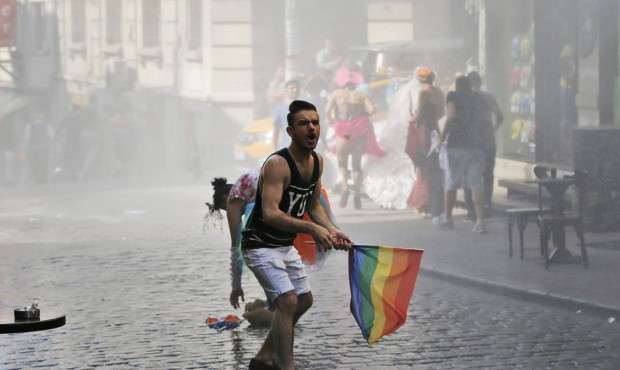 A participant in the Gay Pride event in support of Lesbian, Gay, Bisexual and Transsexual (LGBT) ri...