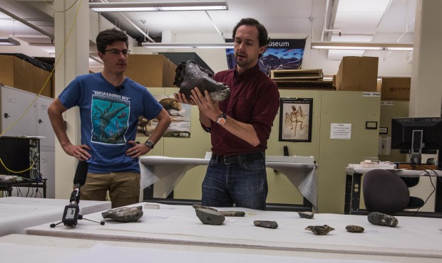 Burke Museum Paleontologists, Brandon Peecook, left and Dr. Christian Sidor, right, the first to id...