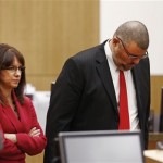 Jodi Arias' defense attorneys Jennifer Wilmott and Kirk Nurmi react after Judge Sherry Stephens denies their request to withdraw from the case on Monday, May 20, 2013 during the penalty phase of Jodi Arias' murder trial at Maricopa County Superior Court in Phoenix, Ariz. Jodi Arias was convicted of first-degree murder in the stabbing and shooting to death of Travis Alexander, 30, in his suburban Phoenix home in June 2008. (The Arizona Republic, Rob Schumacher, Pool)