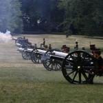 The King's Troop Royal Horse Artillery fire a 41 Royal Gun Salute in Green Park, to mark the birth of a baby boy of Prince William and Kate, Duchess of Cambridge, in London, Tuesday, July 23, 2013. (AP Photo /Sang Tan)