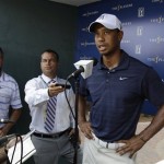 Tiger Woods speaks to the media after withdrawing during the first round of The Players Championship golf tournament Thursday May 12, 2011 in Ponte Vedra Beach, Fla. (AP Photo/Chris O'Meara)